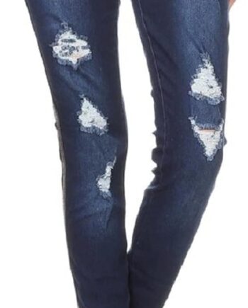 WomenStretch Denim Pull On Jeans with Pockets – Ripped Distressed Elastic Waist Jeggings Skinny Denim Pants
