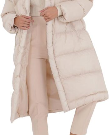 Women Long Puffer Jacket Stand Collar Zip Baggy Down Coats with Side Pockets Outwear