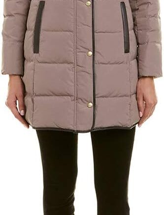 Women Mid Length Down Coat With Bib Front
