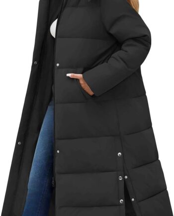 Women Long Maxi Down Coat Winter Puffer Jacket Warm Padded Outerwear Faux Fur Removable Hood Parka Full-Zip