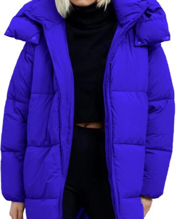 Women Hooded Quilted Puffer Jacket Mid-Length Padded Warm Winter Heavyweight Coat Outerwear