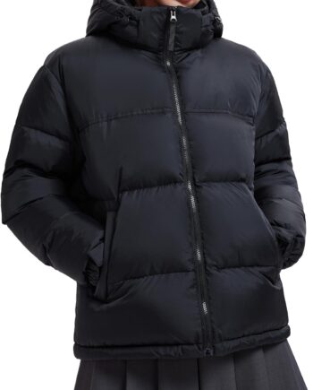 Women 800-Down-Fill Puffer Jacket Winter Wind Resistant Water Repellent Warm Zip Pockets Hooded Down Outwear Coat