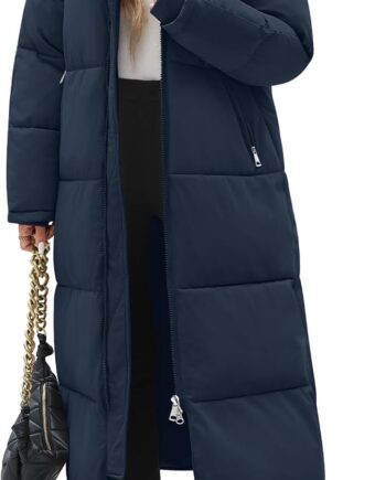 Women Long Winter Puffer Coat Quilted Jackets Warm Hooded Coat Maxi Length Parka Down Thick Outerwear Side Zip Slit