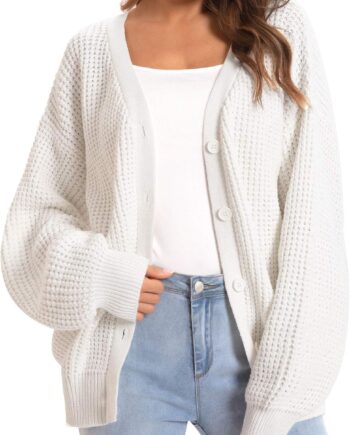 Cardigan Sweaters for Women 100% Cotton Button-Down Long Sleeve Oversized Knit Outerwear