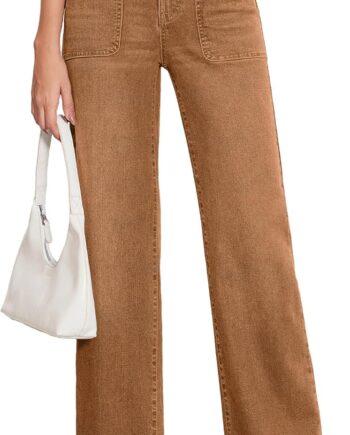 Women Wide Leg Jeans High Waisted Stretchy Tummy Control Straight Leg Denim Pants