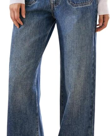 Women’s High Waisted Baggy Jeans – Stretchy Wide Leg Tummy Control Straight Leg Denim Pants Trendy Jeans for Women