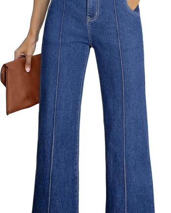 Women Wide Leg Jeans Casual Baggy High Waisted Stretch Denim Pants
