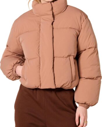 Women Cropped Full-Zip Puffer Jacket (Quilted Matte or Sherpa Fleece)