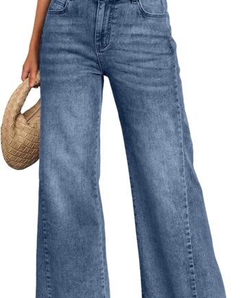 Trendy Queen Women Wide Leg Jeans, Relaxed Loose Straight Leg with Raw Hem, Comfort Denim Pants