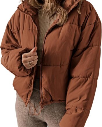 Women Winter Quilted Jackets Long Sleeve Full Zip Puffer Jacket Coats with Pockets