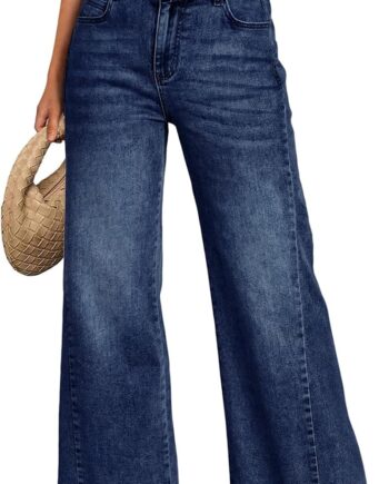 Trendy Queen Women Wide Leg Jeans, Relaxed Loose Straight Leg with Raw Hem, Comfort Denim Pants