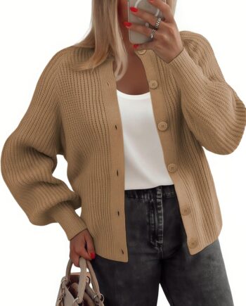 Cardigan Sweaters for Women Long Sleeve Chunky Knit Cardigan Crew Neck Button Down Fall Fashion Clothes
