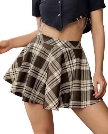 Pleated Mini Skirt Plaid Skirts High Waist A Line Skater Skirt for Lingerie Schoolgirl