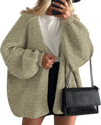 Womens Oversized Cardigan Sweaters  Fall Long Lantern Sleeve Knit Open Front Lightweight Sweater